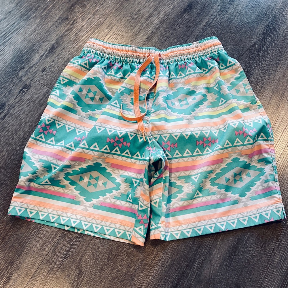 Chubbies Mens Teal Southwestern Geometric Print Swim Trunks 7 Inch‎ Inseam Small